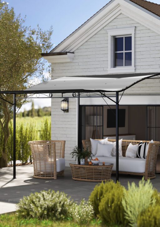 10' x 8' Outdoor Pergola and Patio Gazebo for Garden, Camper, Deck, Doors and Windows, Dark Gray