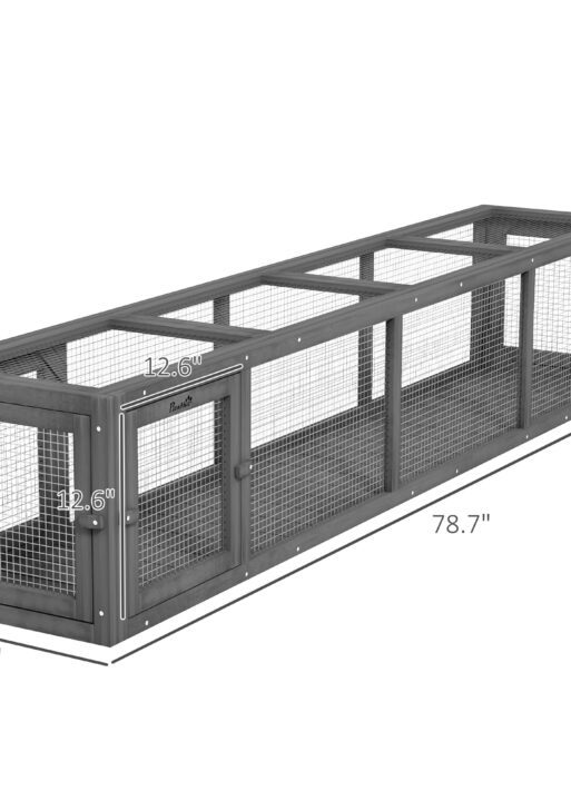 Wooden Cat Run with Weather Protection, Connecting Inside and Outside, 79"L x 15"W x 15"H, Dark Gray