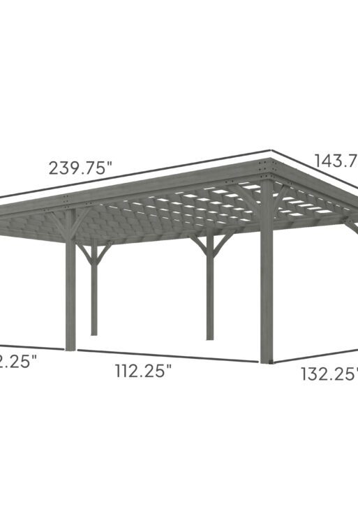 12' x 20' Outdoor Wooden Pergola, Grape Vine Gazebo with Concrete Anchors for Garden, Patio, Backyard, Deck, Gray