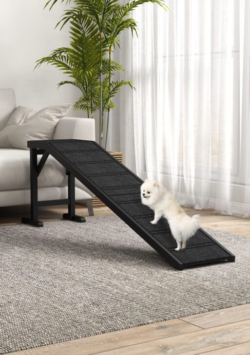 Dog Ramp w/ Non-Slip Carpet and Top Platform, 74" x 16" x 25", Black