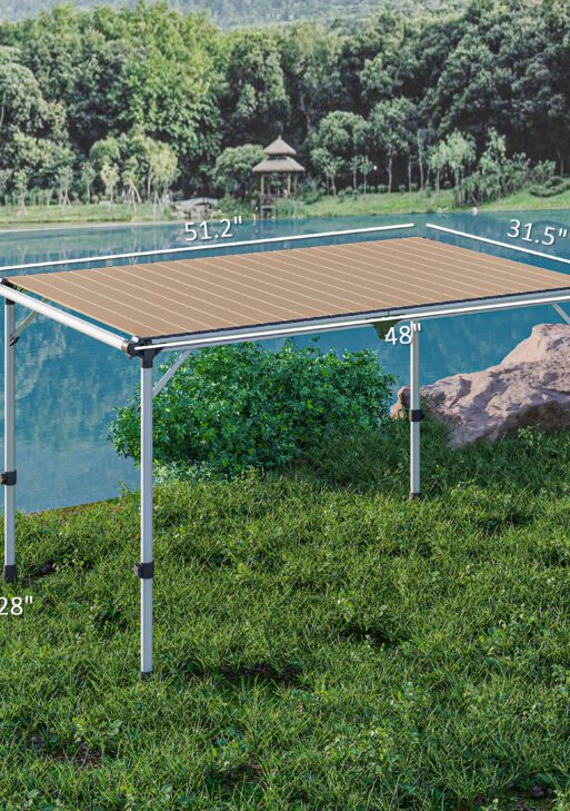Folding Camping Table, Adjustable Height Aluminum Table, Portable Camping Table for Picnic, Beach, BBQ