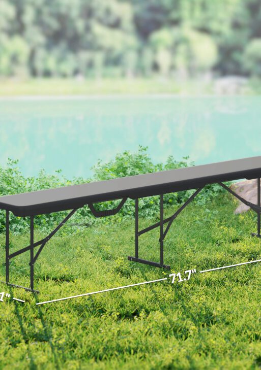 2 Pack 6 ft Portable Foldable Bench Seats, Plastic Folding Benches with Carrying Handle for Camping, Black