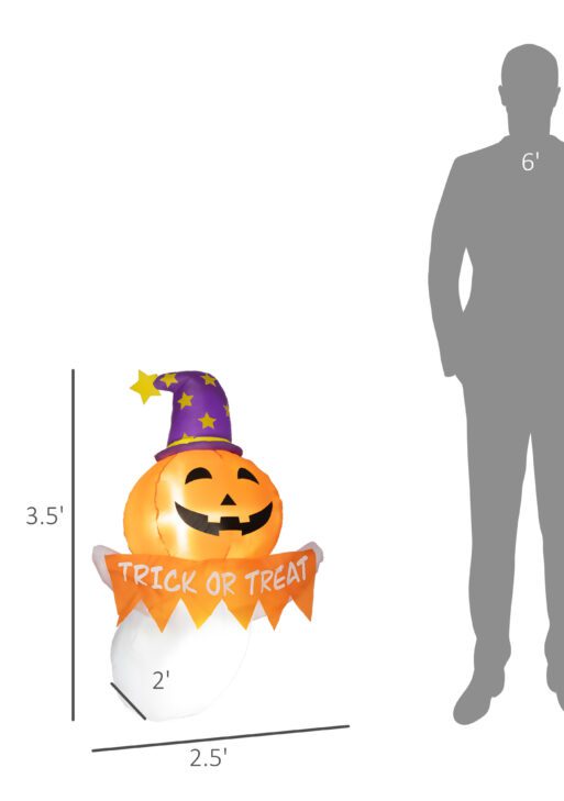 3.4ft Inflatable Halloween Window Sticker Ghost with Orange Face, Blow Up LED Display for Garden Indoor Outdoor