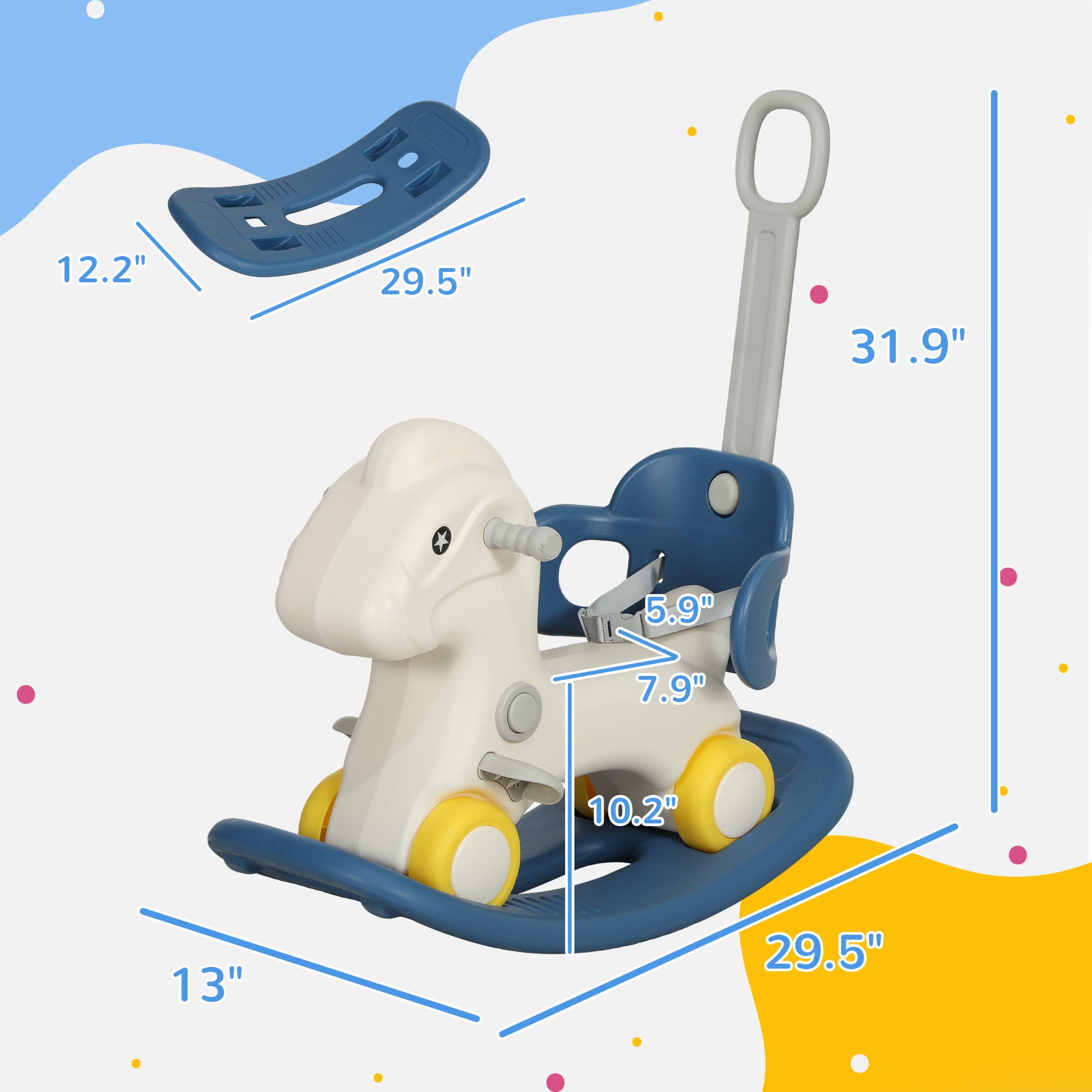 4 in 1 Rocking Horse for Toddles 1-3 Years with Detachable Push Handle & Balance Board, Blue - Image 1