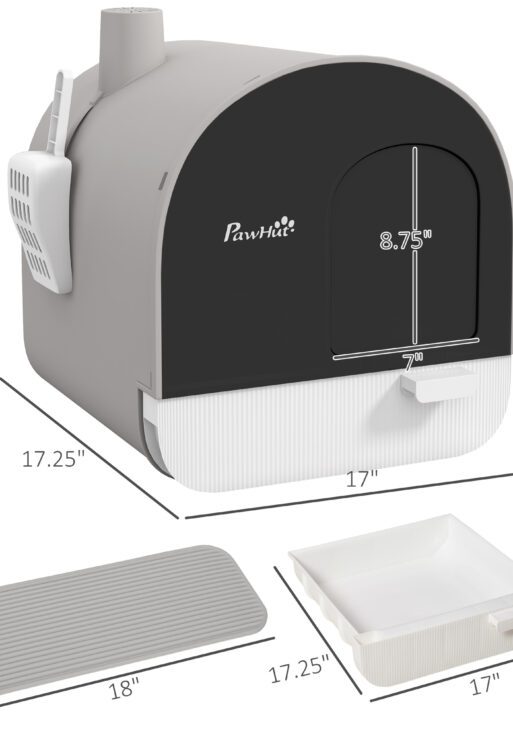 Cat Litter Box with Lid with Scoop and Filter, Light Gray