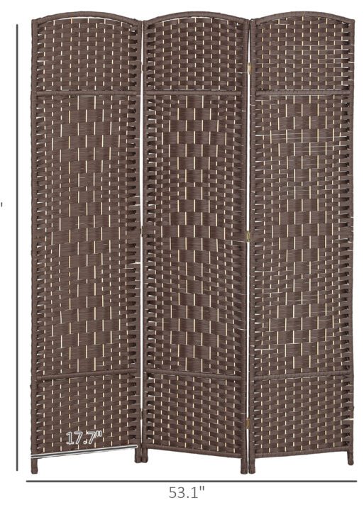 Folding Room Divider Screen 3 Panel 6' Tall Privacy Screen Freestanding Wood Partition for Home Office, Brown