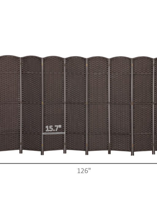 Folding Room Divider Screen 8 Panel 5.6 ' Tall Privacy Screen Freestanding Room Partition for Home Office, Brown