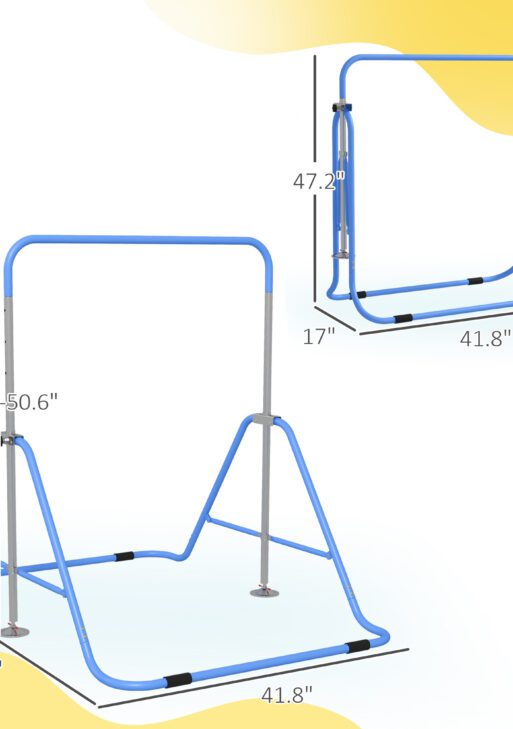 Folding Gymnastics Bar for Kids, Adjustable Height, Bubble Gum Blue