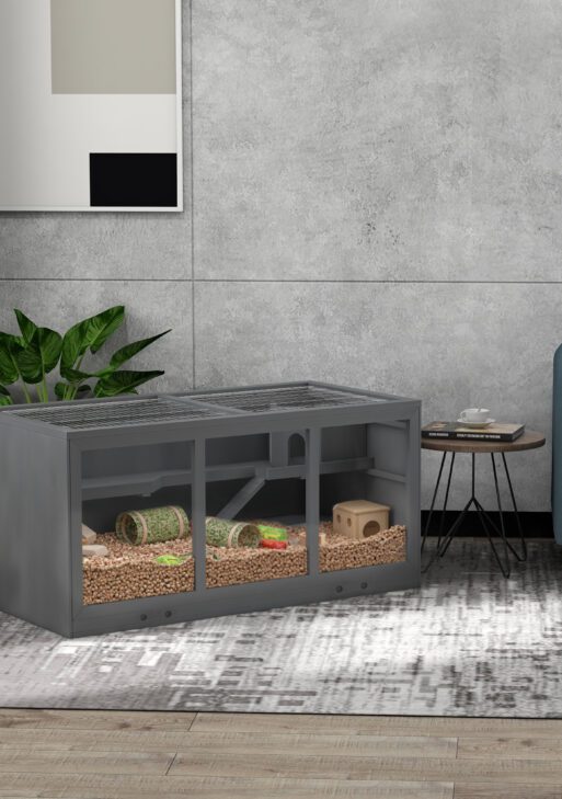 Extra Large Wooden Hamster Cage with Opening Roof, Hut, Ramps, Gray