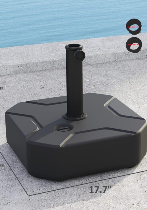 Square Patio Umbrella Base Holder, Heavy Duty Outdoor Umbrella Stand Base, Filled Up to 55lbs with Stand or 44lbs with Water for Garden, Poolside, Black