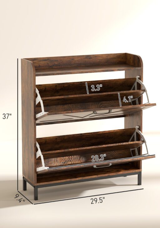 Shoe Cabinet Organizer with 2 Flip Drawers, Legs, Narrow Shoe Storage Cabinet for Entryway, Hallway, Rustic Brown