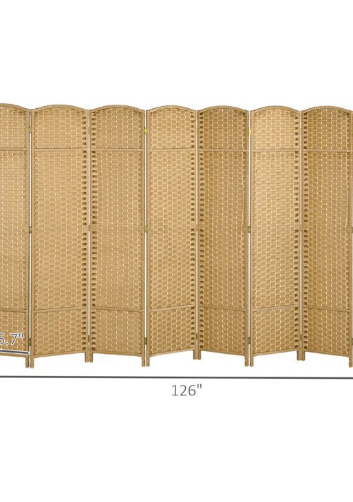Folding Room Divider Screen 8 Panel 5.6 ' Tall Privacy Screen Freestanding Room Partition for Home Office, Nature Wood