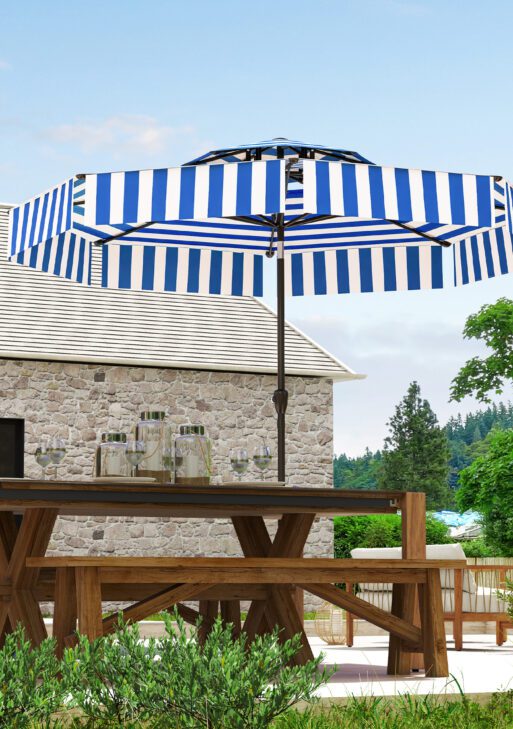 8.6FT Patio Umbrella, UPF 30+ Outdoor Market Umbrella, 2-Tier Vented Patio Table Umbrella with Crank 8 Ribs, Tiltable Porch Umbrella for Garden Deck Poolside, Navy Blue