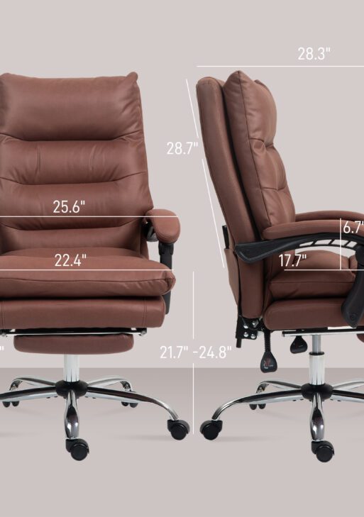 Microfibre Massage Office Chair, Heated Reclining Chair with Footrest, Double-tier Padding, Swivel Wheels, Coffee