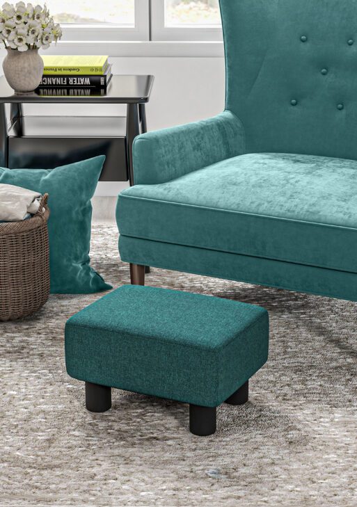 Small Ottoman Foot Rest, Foot Stool with Linen Fabric Upholstery and Plastic Legs, Cube Ottoman, Green
