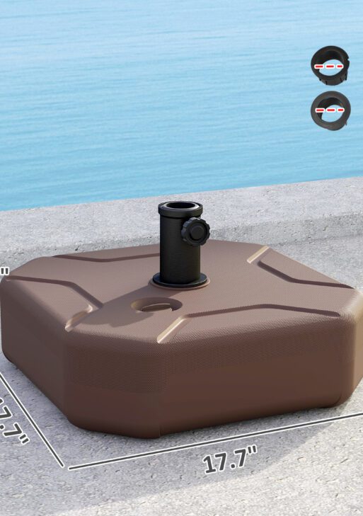 Square Patio Umbrella Base Holder, Heavy Duty Outdoor Umbrella Stand Base, Filled Up to 55lbs with Stand or 44lbs with Water for Garden, Poolside, Brown