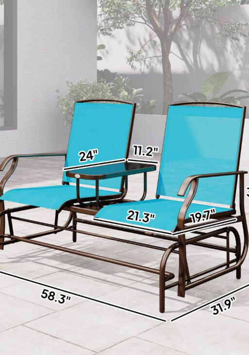 2 Seater Glider for Outside Outdoor Glider Seat with Breathable Mesh Fabric Armrests for Backyard Garden Porch Blue