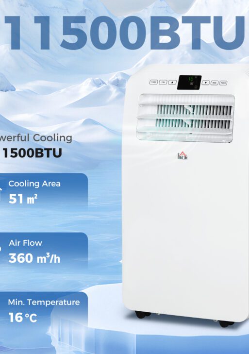 11500 BTU Mobile Air Conditioner, 550 Sq. Ft., AC Unit with Dehumidifier, 24H Timer On/Off, Window Kit