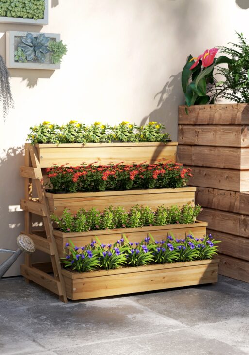 4 Tier Vertical Raised Garden Bed with Drainage Holes, Outdoor Planter Box for Herbs, Vegetables, and Flowers