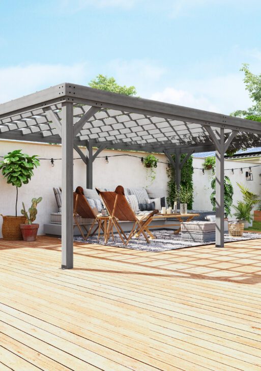 12' x 20' Outdoor Wooden Pergola, Grape Vine Gazebo with Concrete Anchors for Garden, Patio, Backyard, Deck, Gray