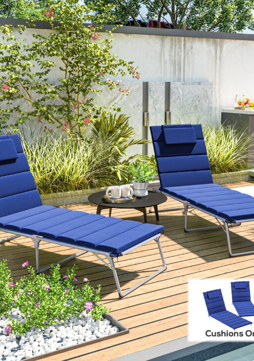 Foldable Chaise Lounge Cushion Set of 2, Outdoor Lounge Chair Cushion Set, UPF50+ 230gsm Olefin, 80" x 26" Dark Blue