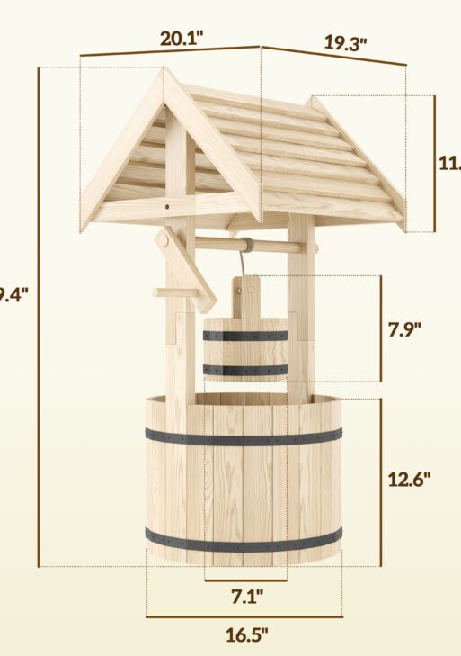 Wood Wishing Well for Outside with Hanging Bucket, Wishing Well Planter with Drain Hole for Garden Patio, Natural