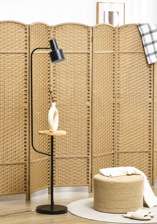 Folding Room Divider Screen 6 Panel 5.6 ' Tall Privacy Screen Freestanding Room Partition for Home Office, Nature Wood