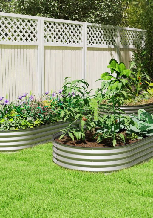 7' x 3' x 1' Raised Garden Bed Set, 2PCS Raised Beds for Gardening with Metal Plant Stakes, Silver