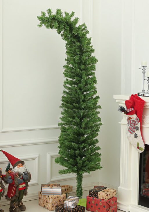 6ft Whimsical Pencil Christmas Tree, Bendable Artificial Christmas Tree with 400 Branch Tips and Metal Base, Green
