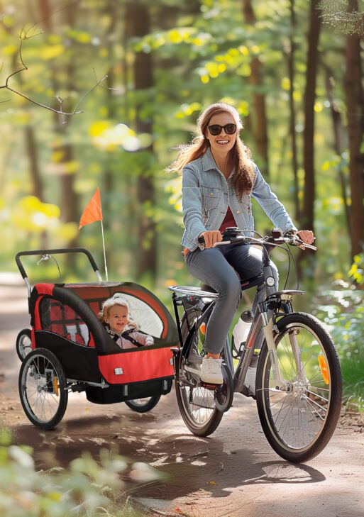 2-Seat Elite 360 Swivel Bike Trailer for Kids Bicycle Cargo Trailer with Water-Resistant Windows, Black and Red