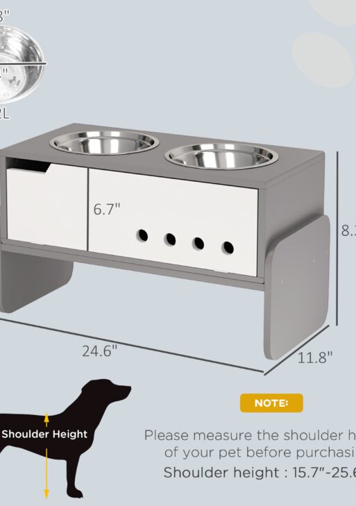 Elevated Dog Bowls, 3 Height Adjustable Raised Dog Bowls w/ Slow Feeder Mat, Stand, for Medium to Extra Large Dogs