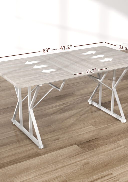 47"-63" Extendable Dining Table for 4-6, Farmhouse Expandable Kitchen Table with Heavy Duty Trestle Base, Gray