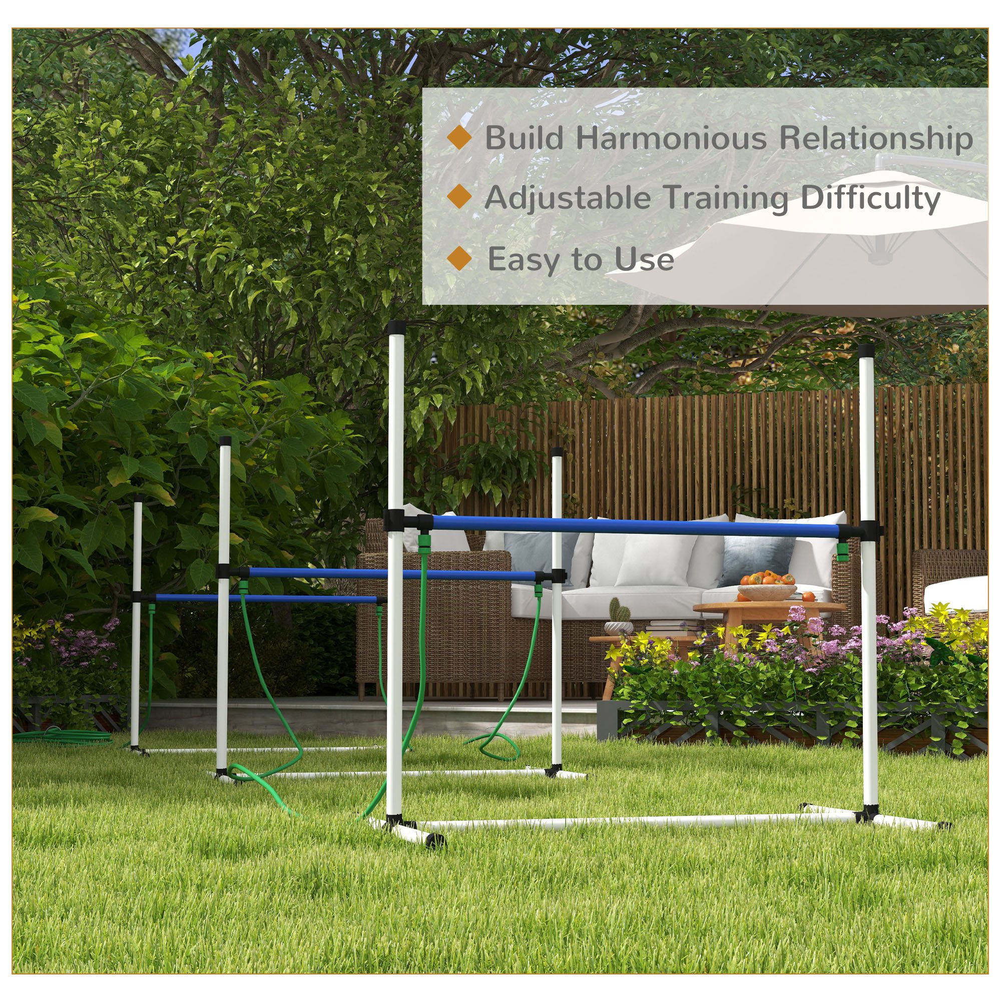 4pc Dog Agility Training Equipment Set with Spray Water Tube, White - Image 4