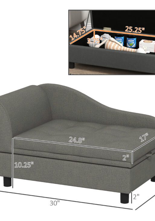 Pet Sofa Dog Sofa for Small Dogs with Storage, Gray