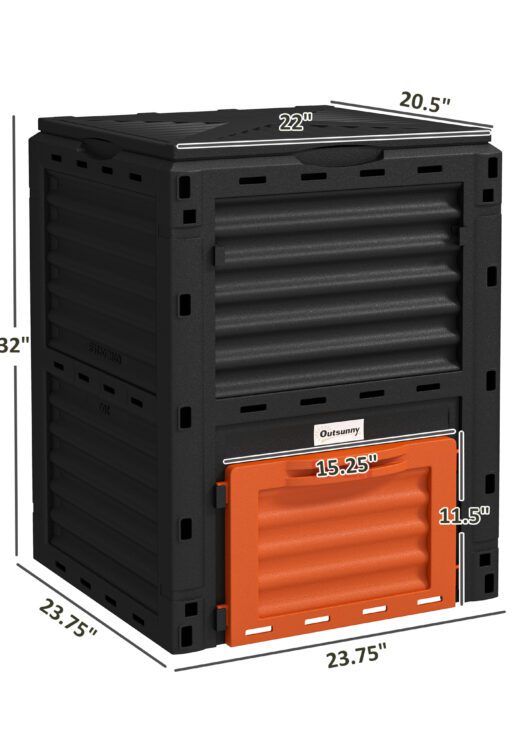 Garden Compost Bin 80 Gallon Outdoor Large Capacity Composter Fast Create Fertile Soil Aerating Box, Orange