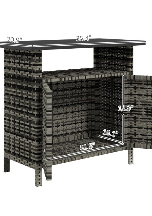 Wicker Outdoor Storage Cabinet with Two Doors and Shelf for Outdoor Pool Towel Storage, Mixed Gray