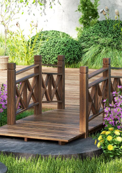 5 ft. Wooden Garden Bridge Footbridge for Backyard Ponds, Creeks, Streams, Carbonized