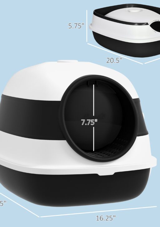 Dome Covered Cat Litter Box with Lid, White and Black