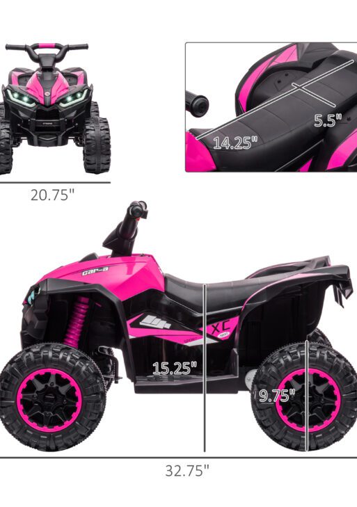 12V Kids ATV Quad Car with Forward & Backward Function, Wear-Resistant Wheels, Music, for Toddlers 3-5 Years Old, Pink