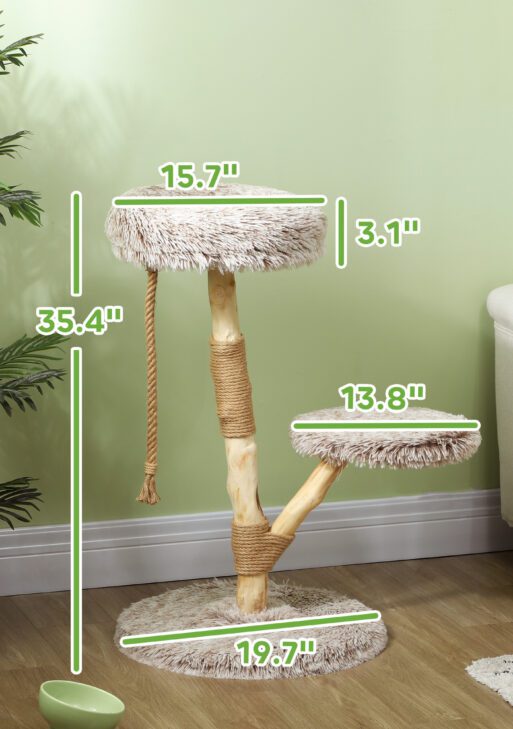 35 Inch Modern Cat Tree for Indoor Adult Cats with Wooden Scratching Posts, Cat Bed & Rope Cat Toy, Brown