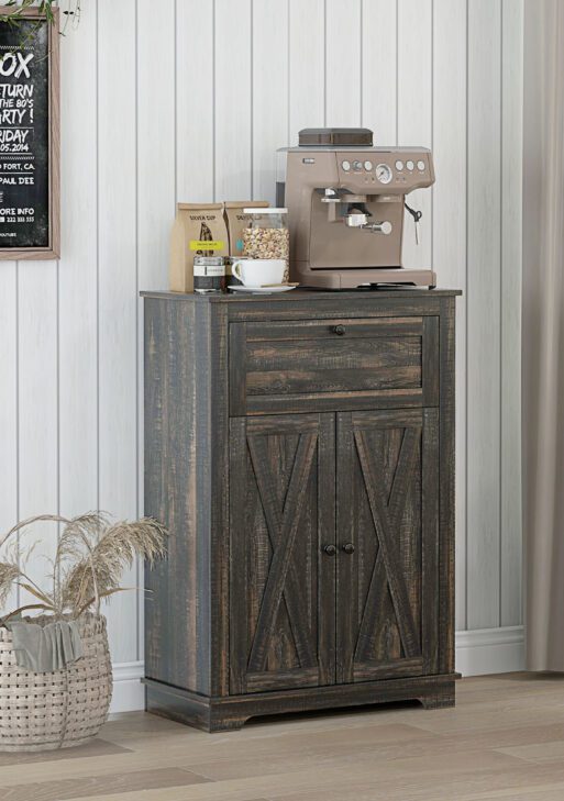 Farmhouse Sideboard Storage Cabinet with Doors and Drawer for Kitchen, Living room, 23.5"x11.75"x34.5", Dark Brown