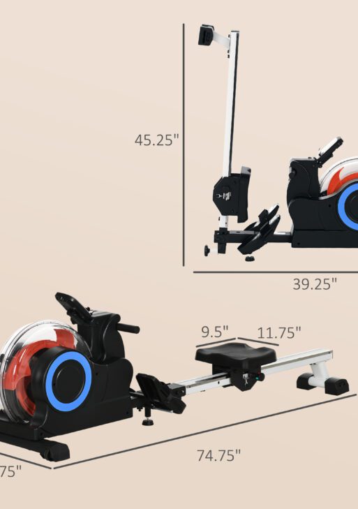 Foldable Rower Machine, Water Rowing Machine with Wheels, LCD Monitor and Tablet Holder for Cardio Training, Blue