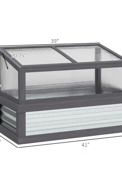 Raised Garden Flower Bed Kit with Lean-to Greenhouse, Wooden Cold Frame Planter, 41" x 22.5" x 28.25", Gray
