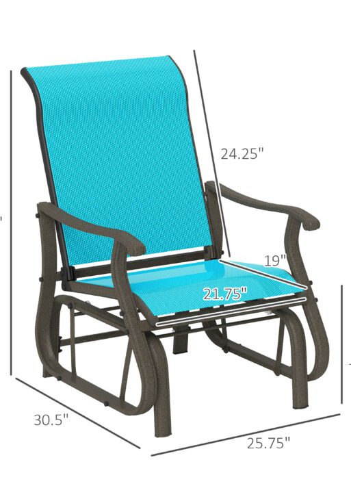 Outdoor Glider Chair Patio Glider Swing Chair with Mesh Seat, Steel Frame for Backyard, Garden, Porch, Blue