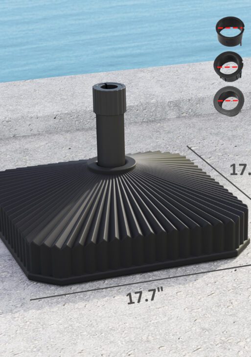 Square Patio Umbrella Base Holder, Heavy Duty Outdoor Umbrella Stand Base, Filled Up to 42lbs with Stand or 33lbs with Water for Garden, Poolside, Black
