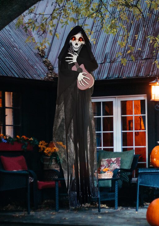 Guitar-Playing Grim Reaper Outdoor Halloween Decoration Animatronic