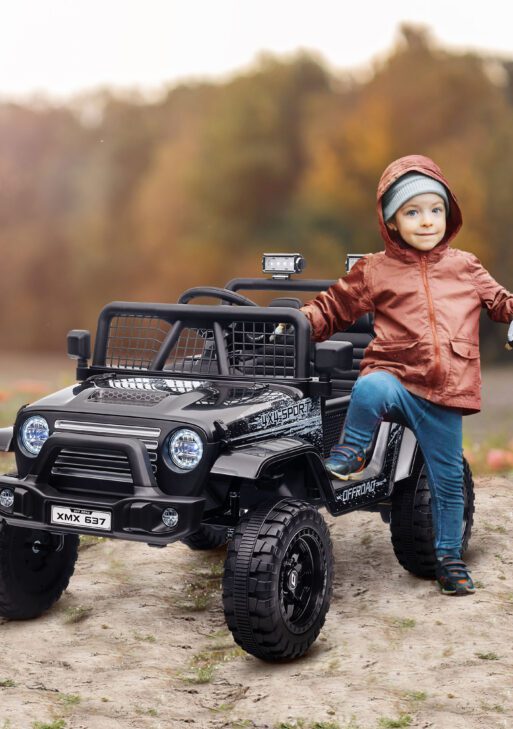 12V Ride on Car, Ride on Truck w/ Remote, 4 Suspension Wheels, 3 MPH Max Speed, Music, Horn & Lights, Black