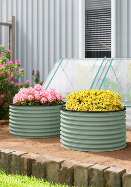 Set of 2 Raised Garden Bed, Metal Planter Box with Safety Edging, Easy-to-assemble Stock Tank, Light Green
