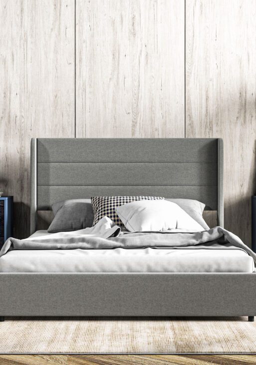 Full Bed Frame with Storage Drawers, Full Size Bed Base with Headboard, Wood Slats, Noise-Free, Light Gray