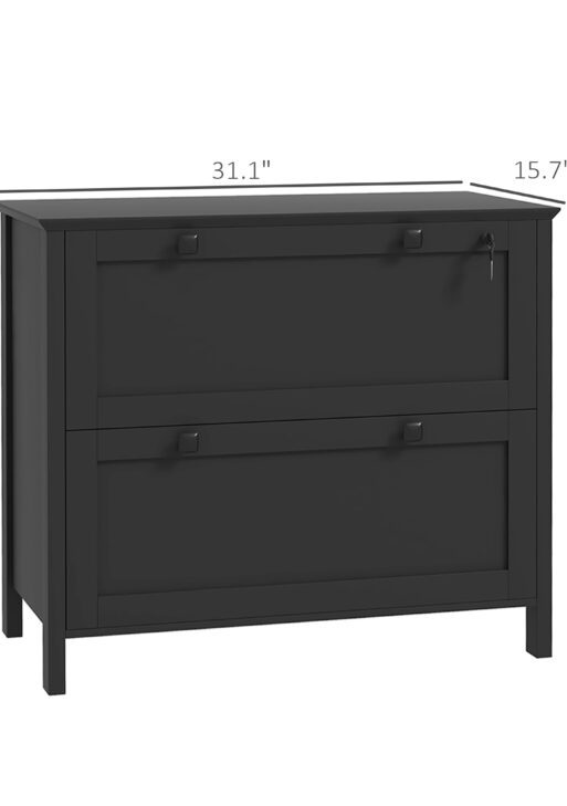 Lateral File Cabinet, 2 Drawer Filing Cabinet with Adjustable Hanging Bar for Letter, A4 and Legal Size, Black